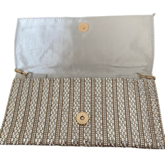 Aqua Beaded Chrystal Gold Chain Purse Clutch Handbag Evening Cocktail - Picture 7 of 8